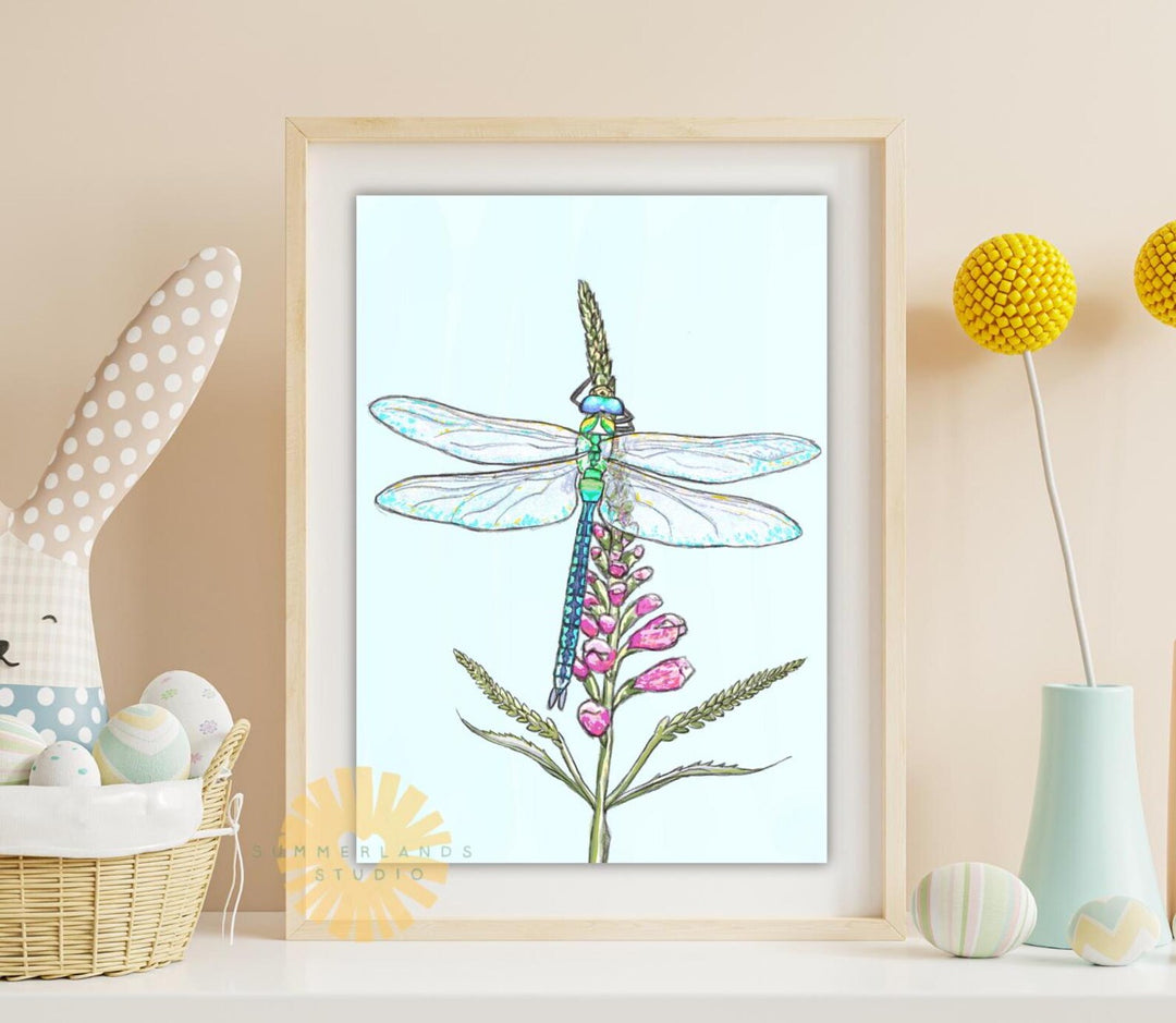 Dragonfly On A Foxglove Art Print
